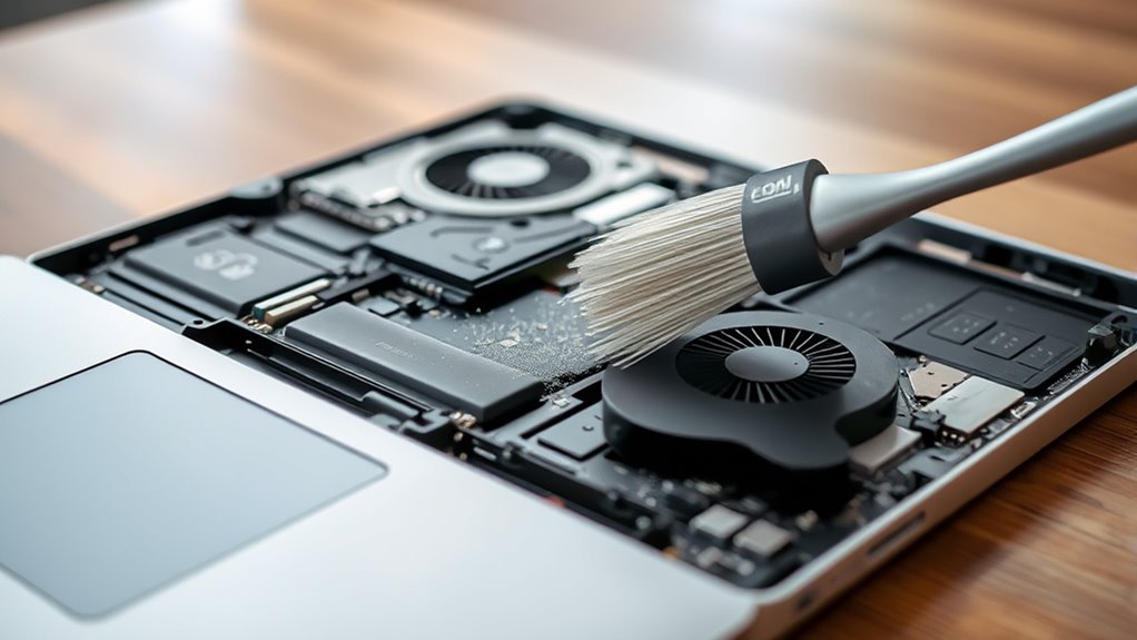 czyść ostrożnie wewnętrzne komponenty MacBooka