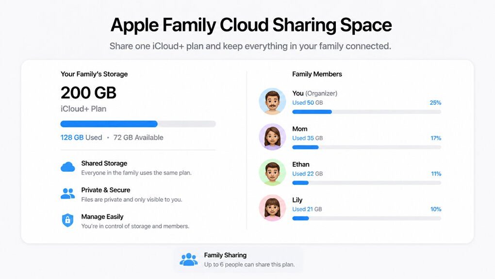 rodzinna chmura Apple na Macu udostępnianie miejsca