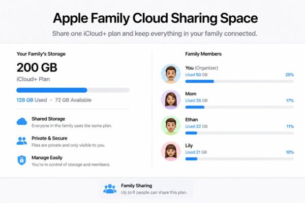 rodzinna chmura Apple na Macu udostępnianie miejsca