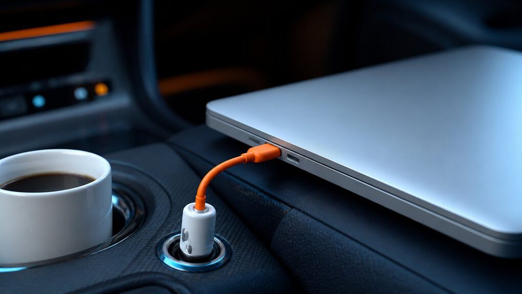 ładowanie MacBooka w podróży samochodem