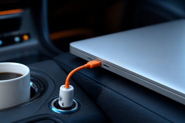 ładowanie MacBooka w podróży samochodem