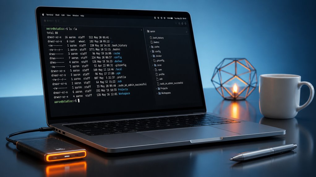 pokaż ukryte pliki przez terminal